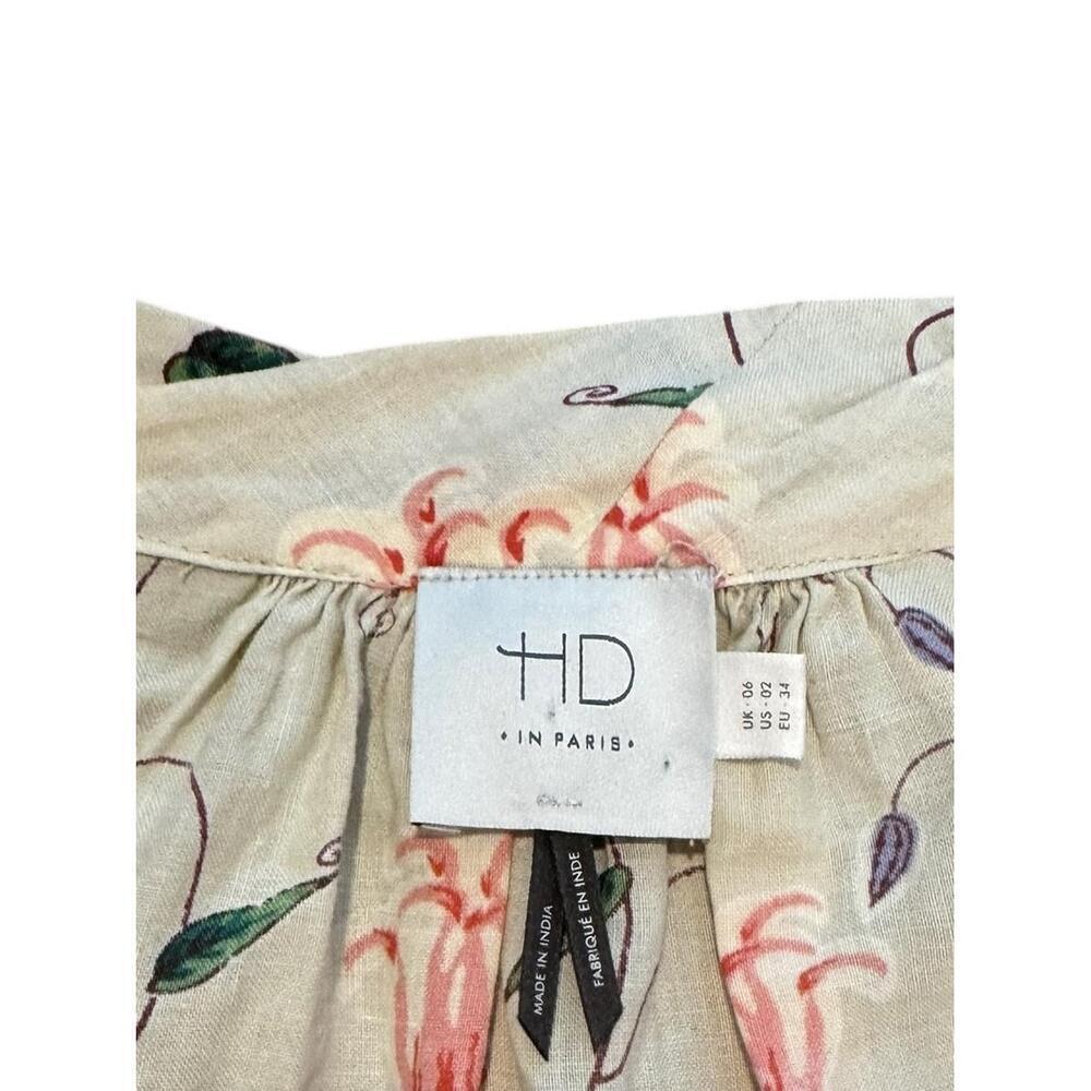 HD In Paris Cream Floral Pattern 3/4 Sleeves Peasant Blouse Womens Size 2 - Picture 4 of 6